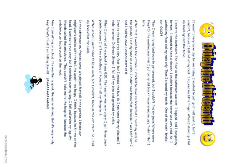 Friday the 13th - Reading Comprehens…: English ESL worksheets pdf ...