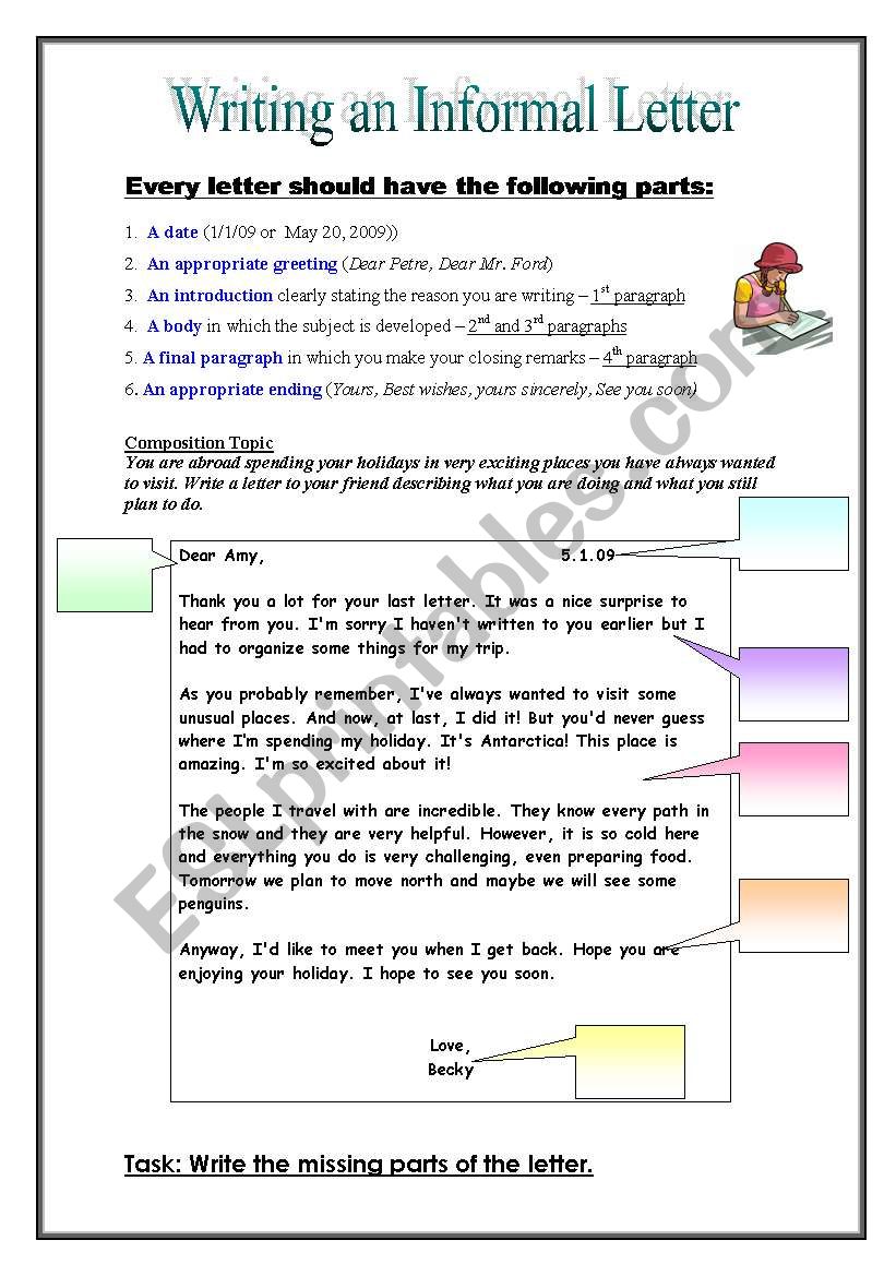 Informal (Friendly) Letter - ESL worksheet by pirchy