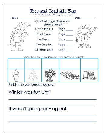 Free Frog and Toad All Year work and coloring pages PDF • Wise Owl ...