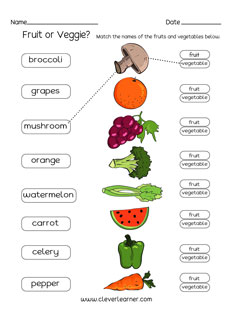 fruit and vegetable worksheet for preschool