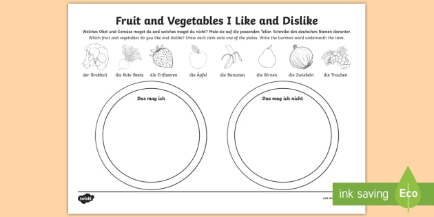 Foods I like and Dislike (Fruit and Vegetables) Worksheet ...