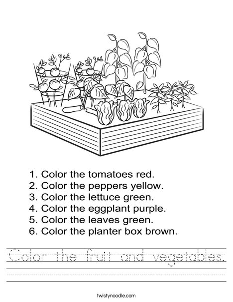 Color the fruit and vegetables Worksheet - Twisty Noodle