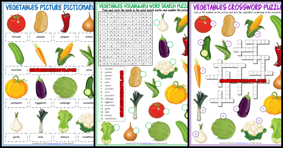 Vegetables ESL Vocabulary Worksheets