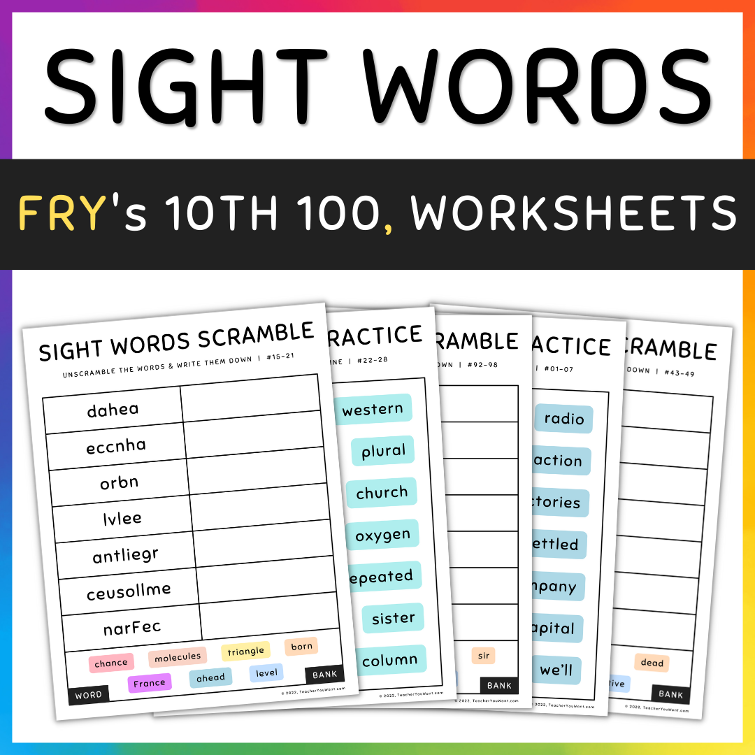 Fry Sight Words Worksheets Match and Unscramble Activities, 10th ...