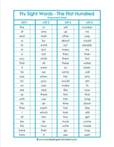 fry list sight words worksheet
