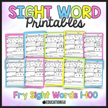 fry sight words kindergarten worksheet