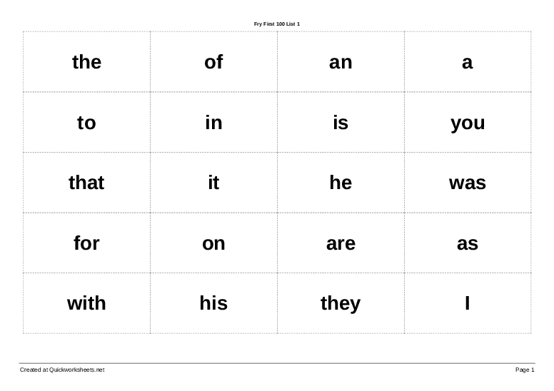 FRY SIGHT WORDS Worksheets