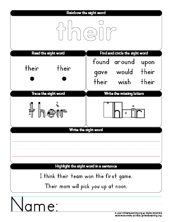 THEIR Sight Word Worksheet  