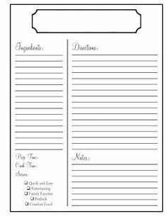 Free Printable Recipe Cards Template - 4x6
