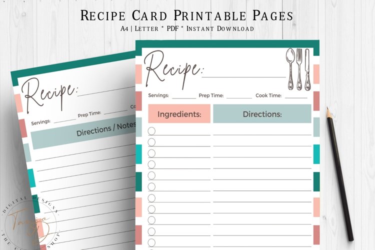Editable Recipe Sheet Template, Recipe Book - No Photo Ink Free