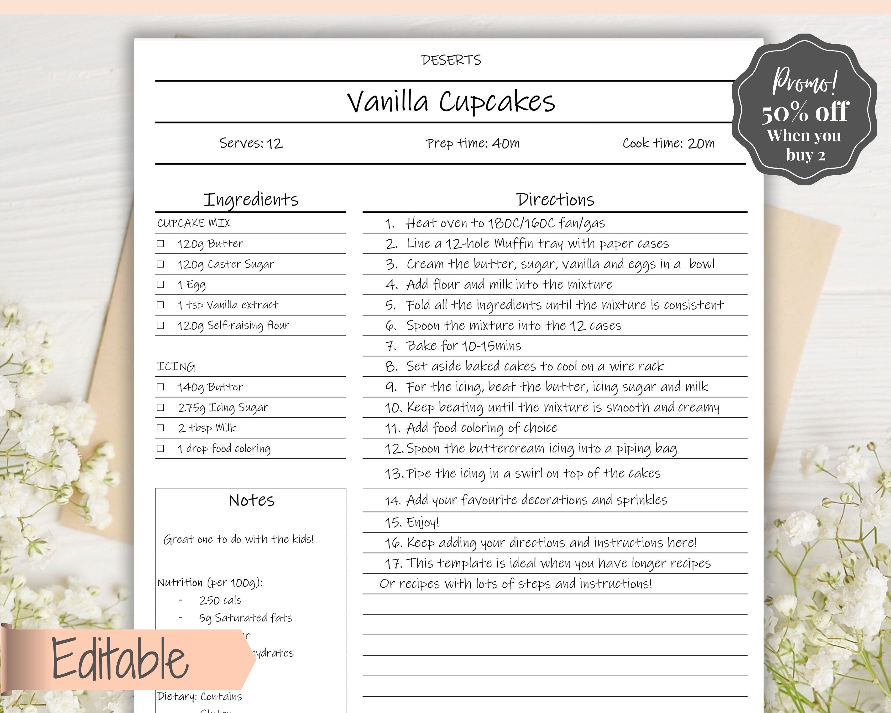 full page printable recipe cards