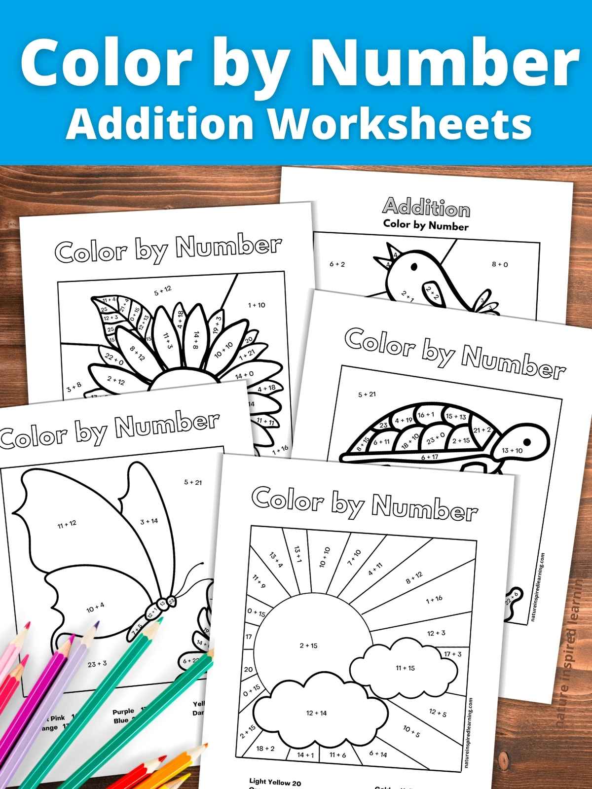 Addition Color by Number Worksheets - Nature Inspired Learning