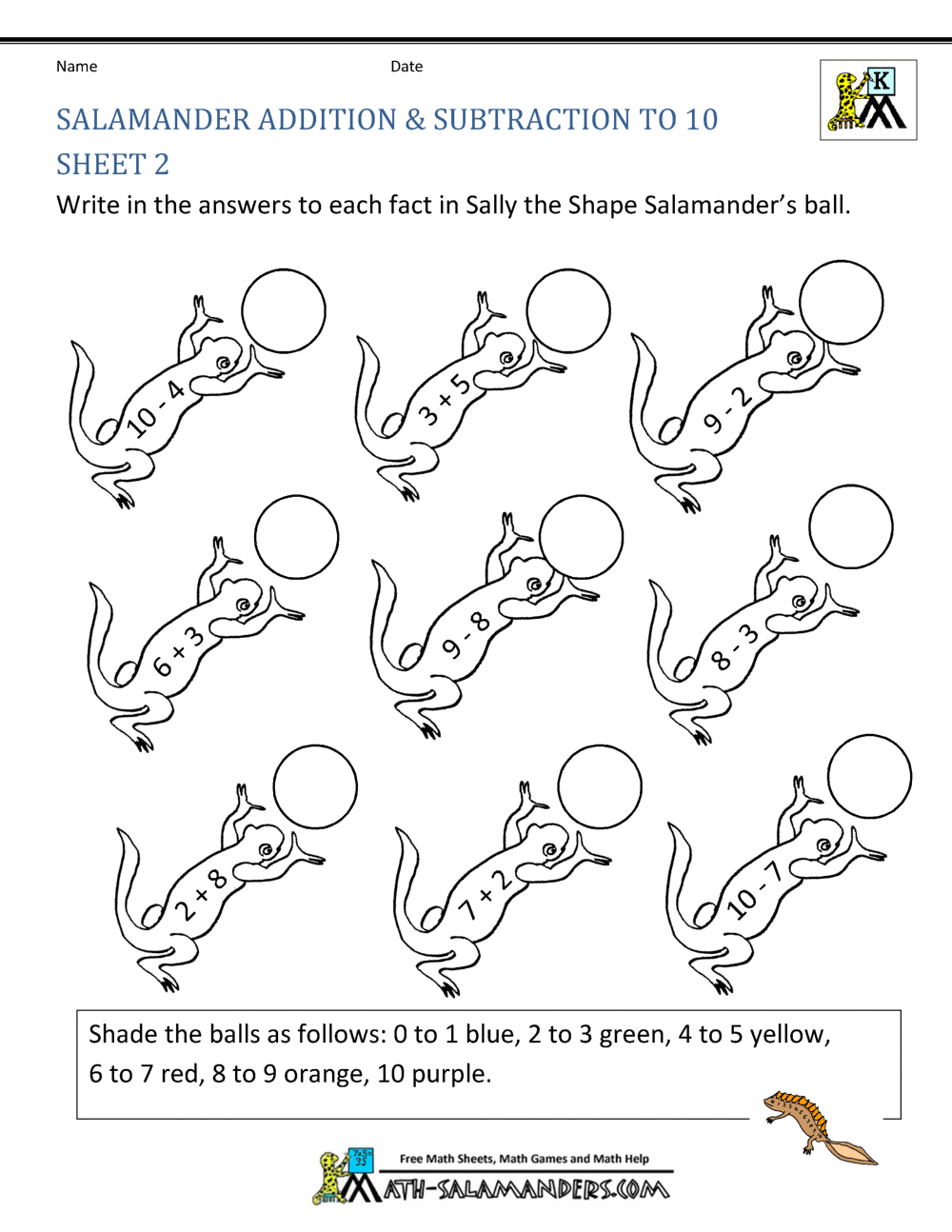 Addition Subtraction to 10 Coloring Sheets for Kindergarten