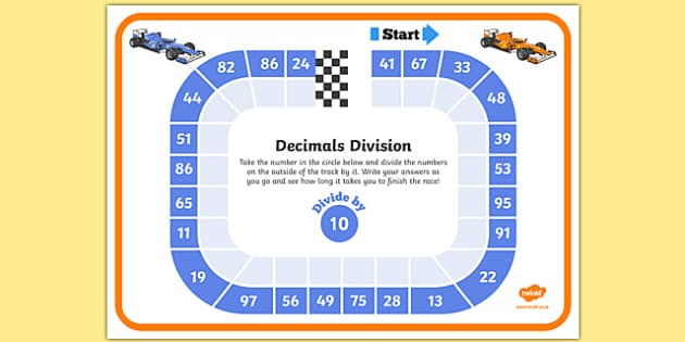 FREE! - Dividing by 10 Decimals Race Worksheet - Twinkl