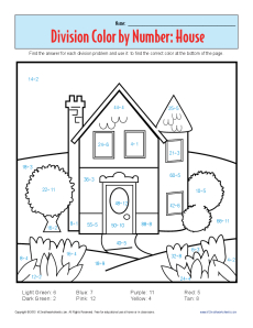 Color by Number: House | Printable Division Worksheets