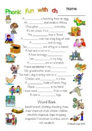 3 pages of Phonic Fun with ch: worksheet, story and key (#6) - ESL ...