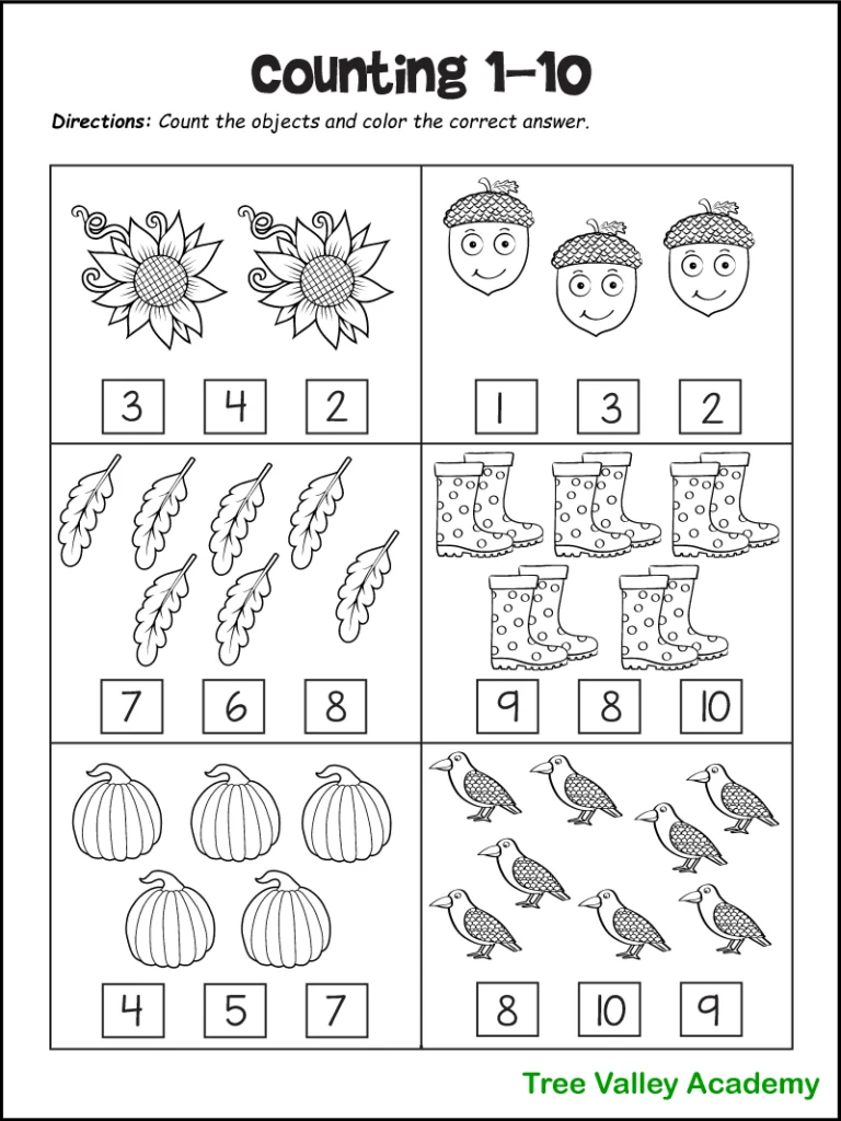 Fall Math Worksheets for Kindergarten, Preschool &  1st Grade