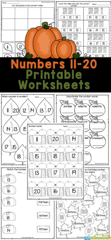 ? FREE Printable Fall Math Numbers 11 to 20 Worksheets