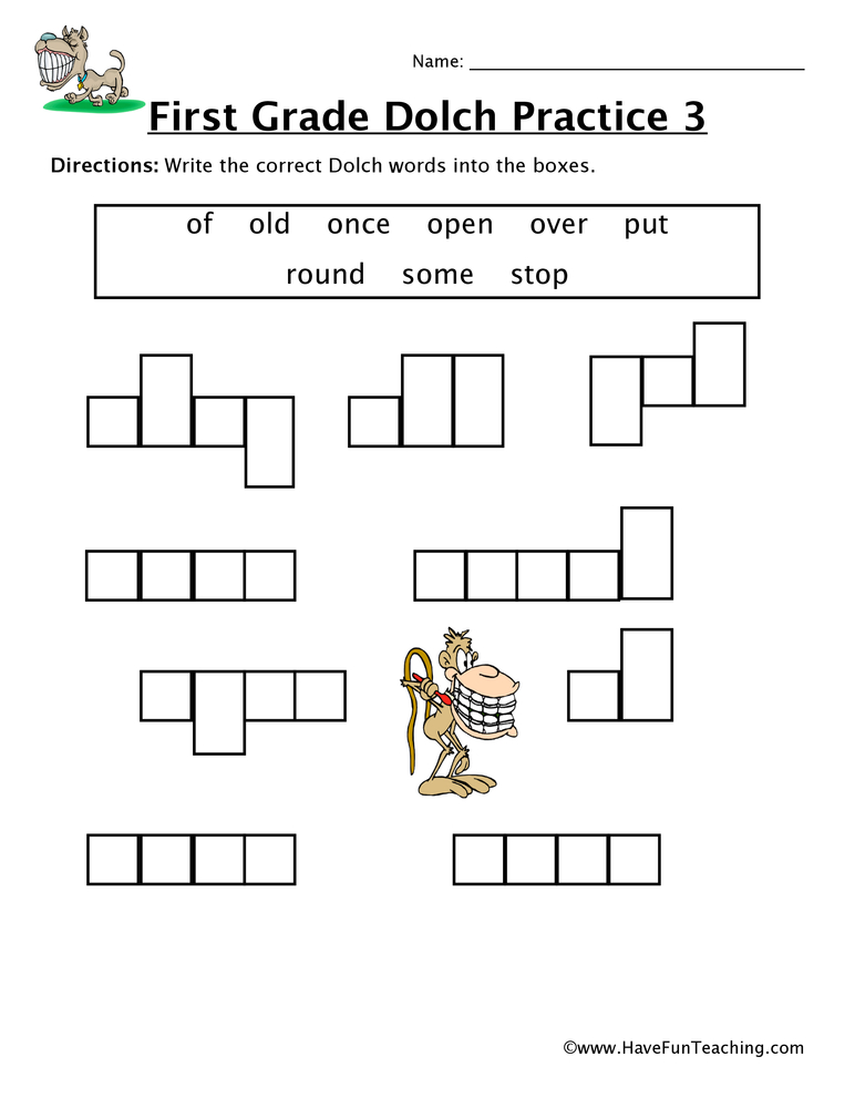 First Grade Sight Words O to S Worksheet  
