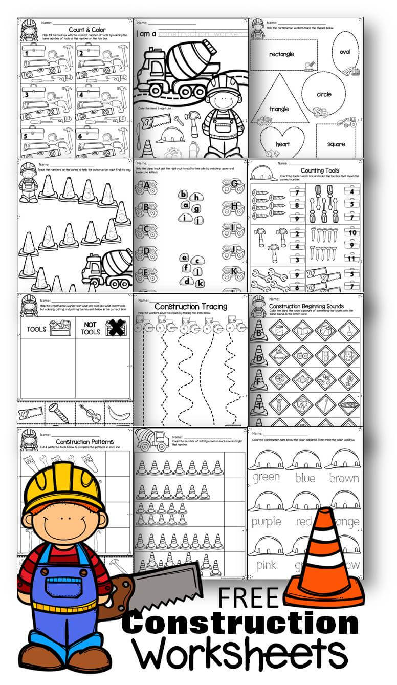 ? FREE Preschool Construction Theme Printable Worksheets