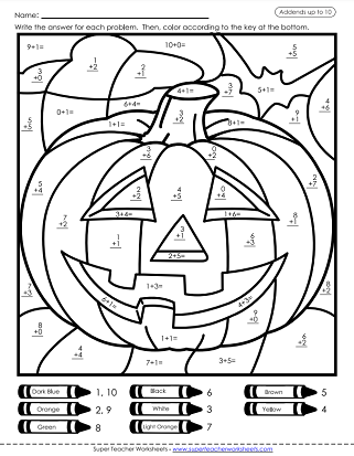 fun halloween math addition worksheet