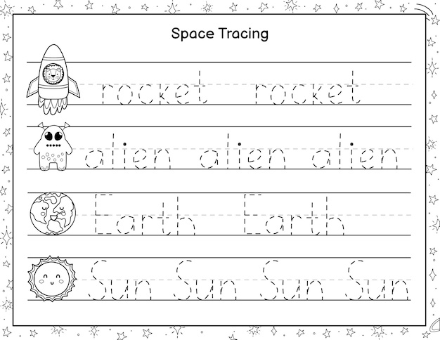 Premium Vector | Trace words black and white activity page for ...
