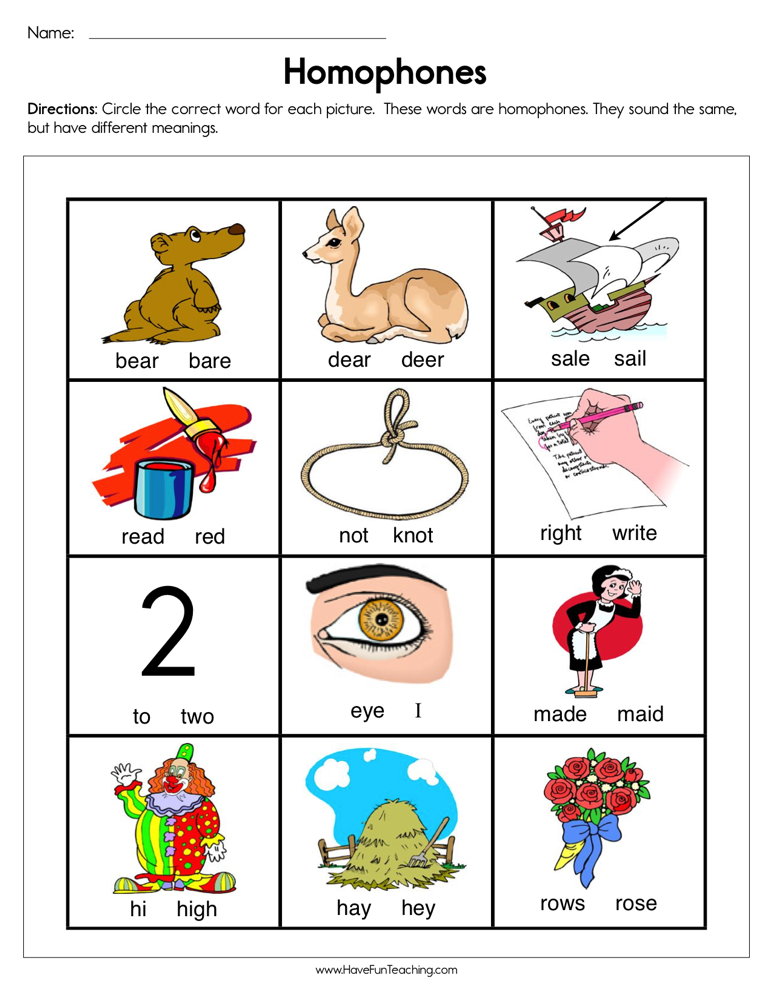 fun homonyms worksheet