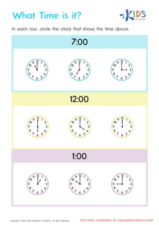 What time is it? - Kindergarten Math Worksheets | PDF