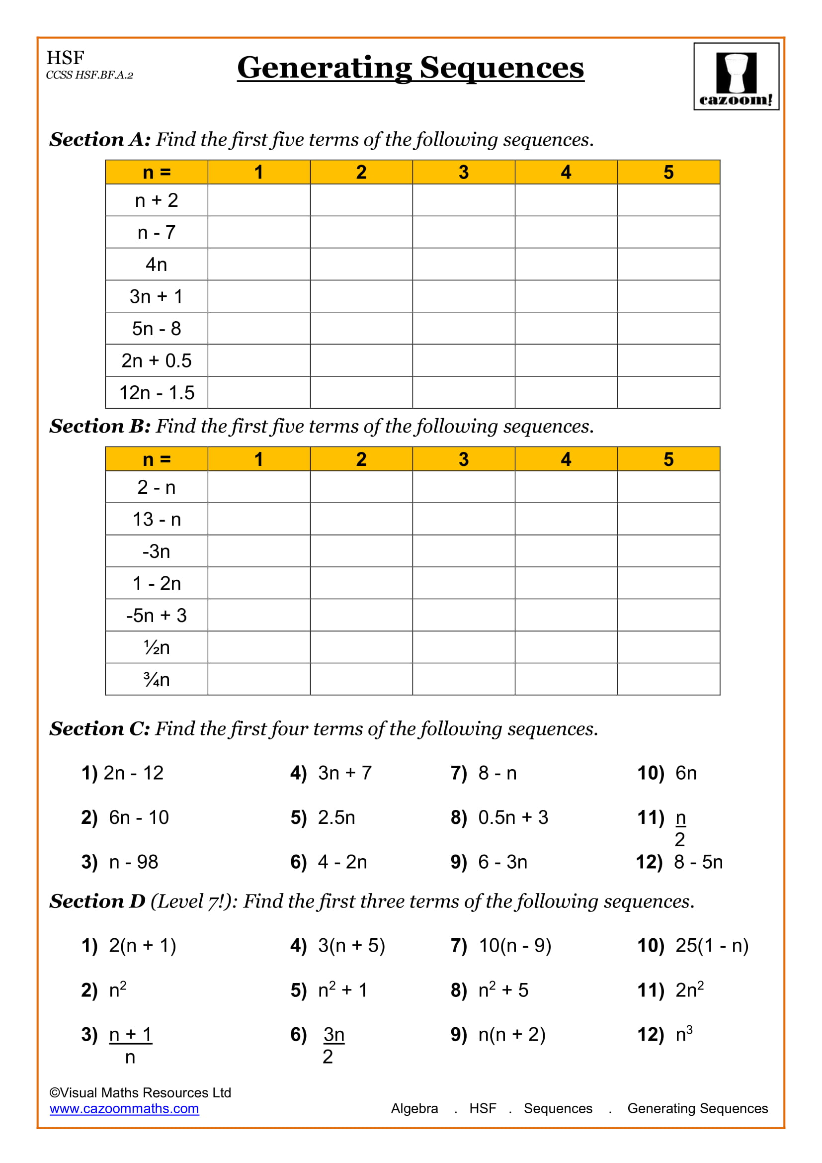 fun math worksheet high school