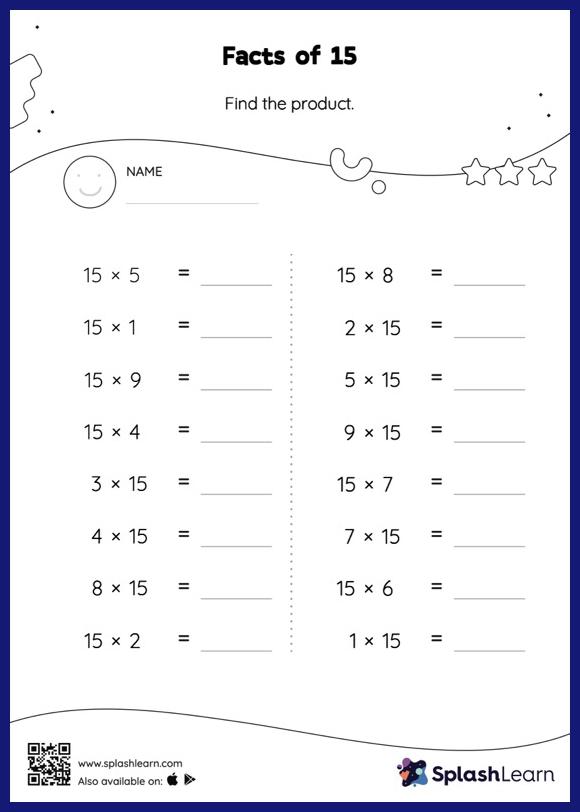Facts of 15: Horizontal Multiplication - Math Worksheets - SplashLearn