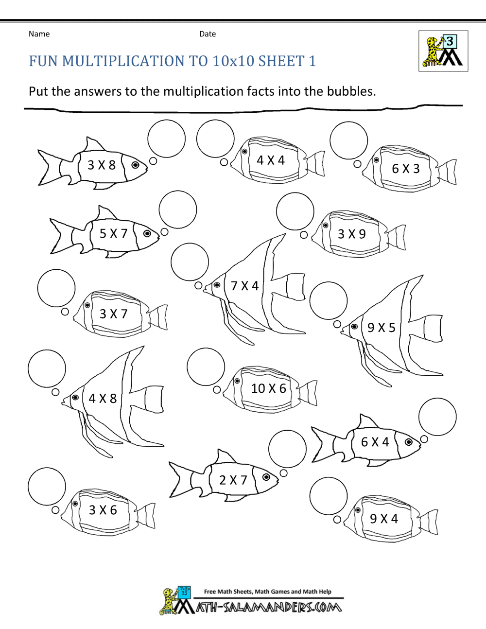 Fun Multiplication Worksheets to 10x10