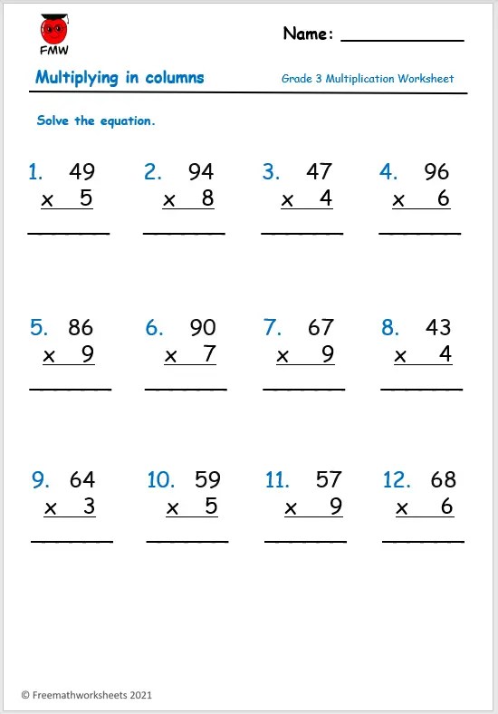Grade 3 Multiplication Worksheets | Free Worksheets | Printables