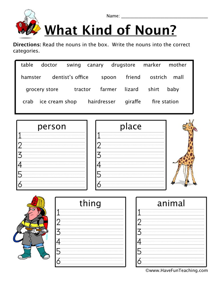 Sorting Nouns Worksheet  