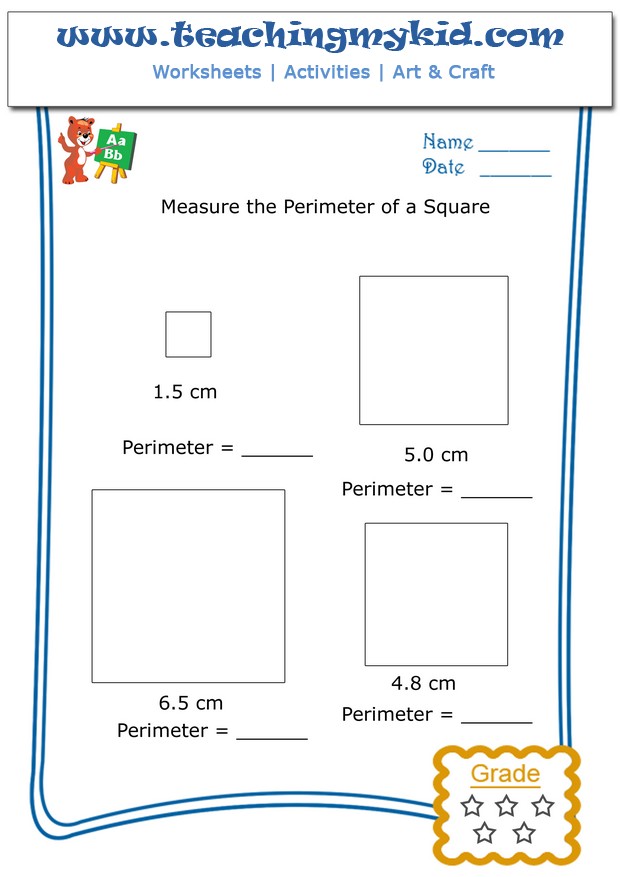 Fun worksheets for kids - Measure the perimeter of a square - 4