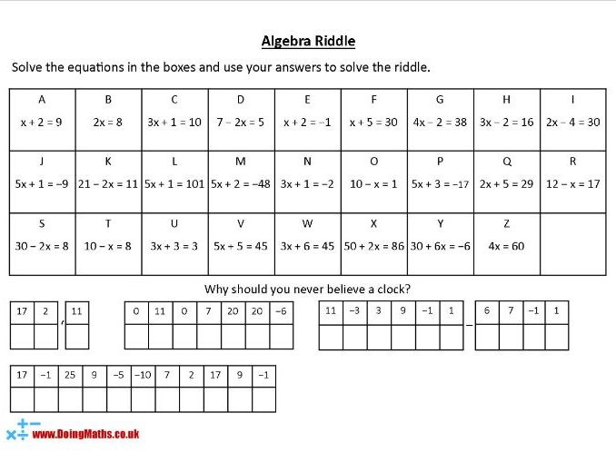 Algebra Codebreaker Riddles - KS3 Maths Worksheets | Teaching ...