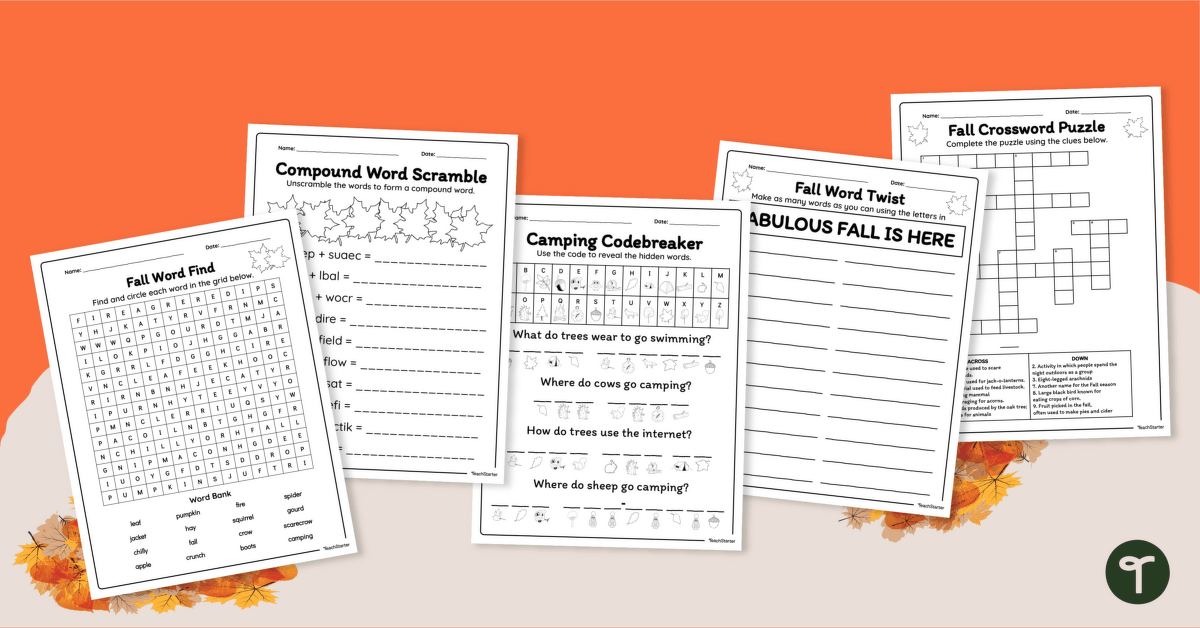 Fall Fun With Words Worksheets | Teach Starter