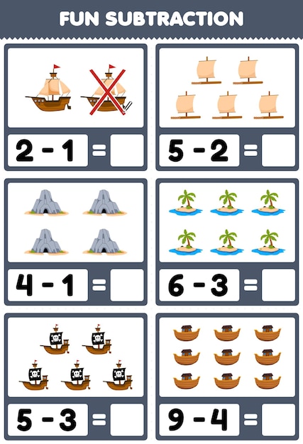 Premium Vector | Education game for children fun subtraction by ...