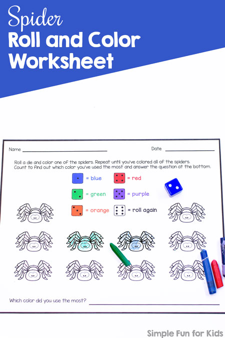 Spider Roll and Color Worksheet - Simple Fun for Kids