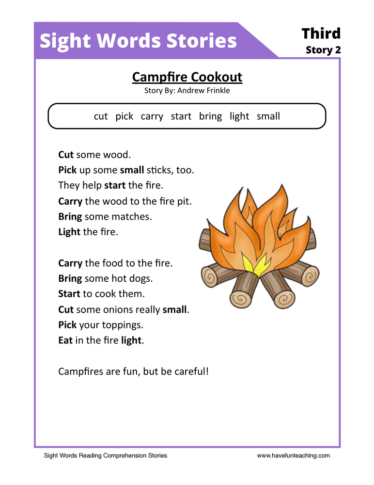 Campfire Cookout Third Sight Words Reading Comprehension Worksheet ...