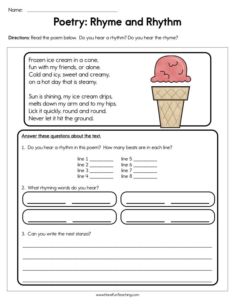 Poetry Rhyme and Rhythm Worksheet  