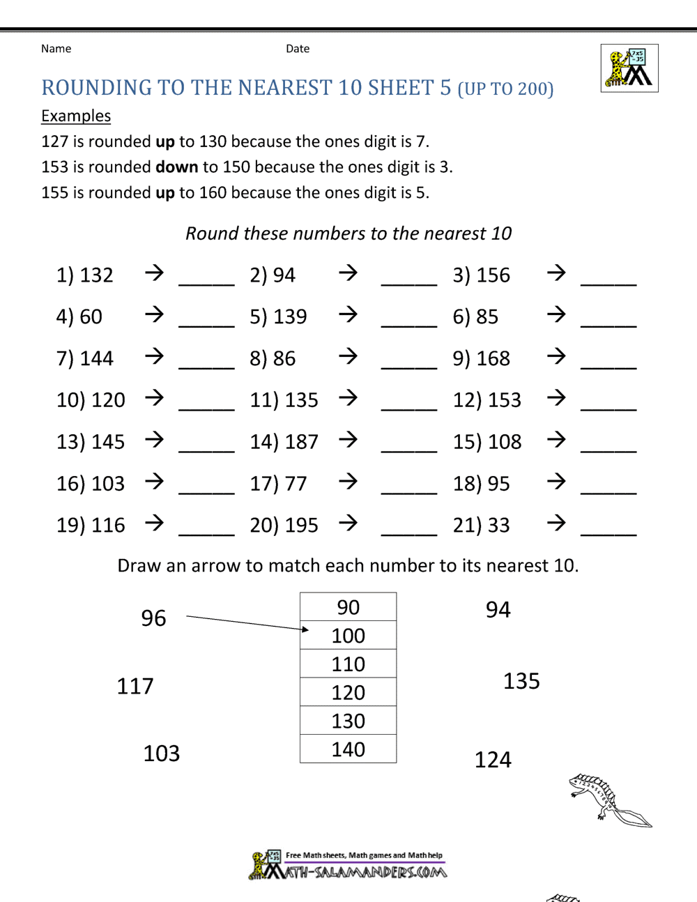 Rounding to the nearest 10 Worksheets