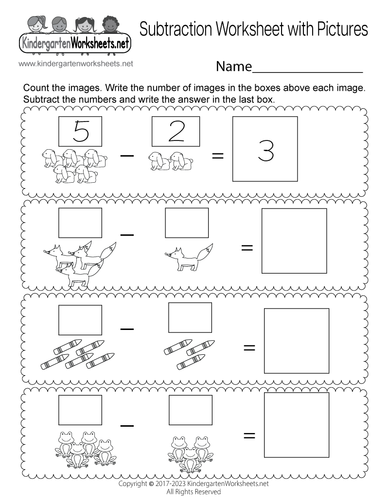 Free Printable Subtraction Worksheet with Pictures