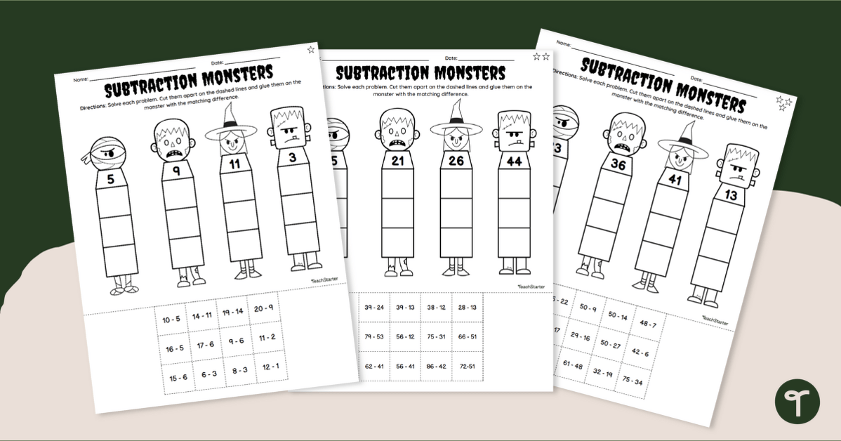 Making Monsters Subtraction - Worksheet | Teach Starter