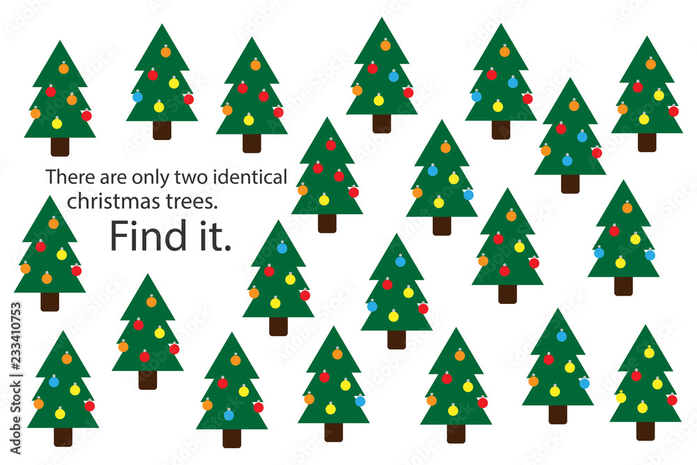 Find two identical christmas trees, xmas fun education puzzle game ...