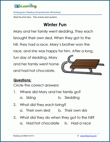 Winter Fun - Childrens Stories and Reading Worksheets | Worsheets library