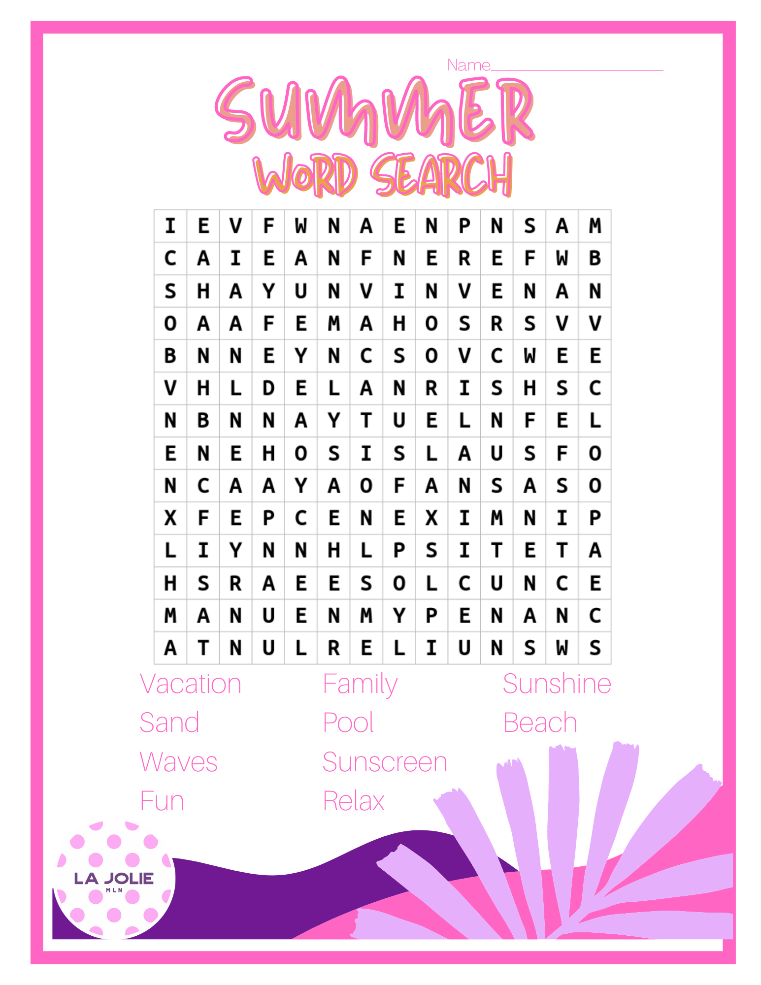 Summer Word Search Puzzles — La Jolie MLN