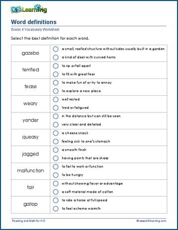 Grade 4 Vocabulary Worksheets | Worsheets library