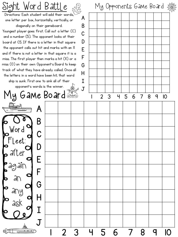 Dolch 1st Grade Sight Word Battle Worksheets | Made By Teachers