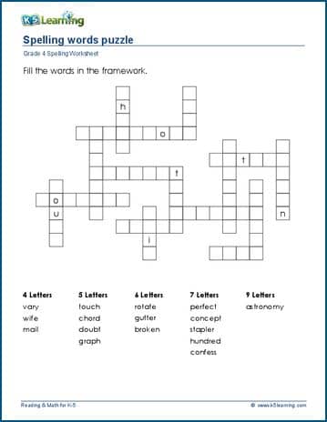 Spelling puzzle for grade 4 | Worsheets library