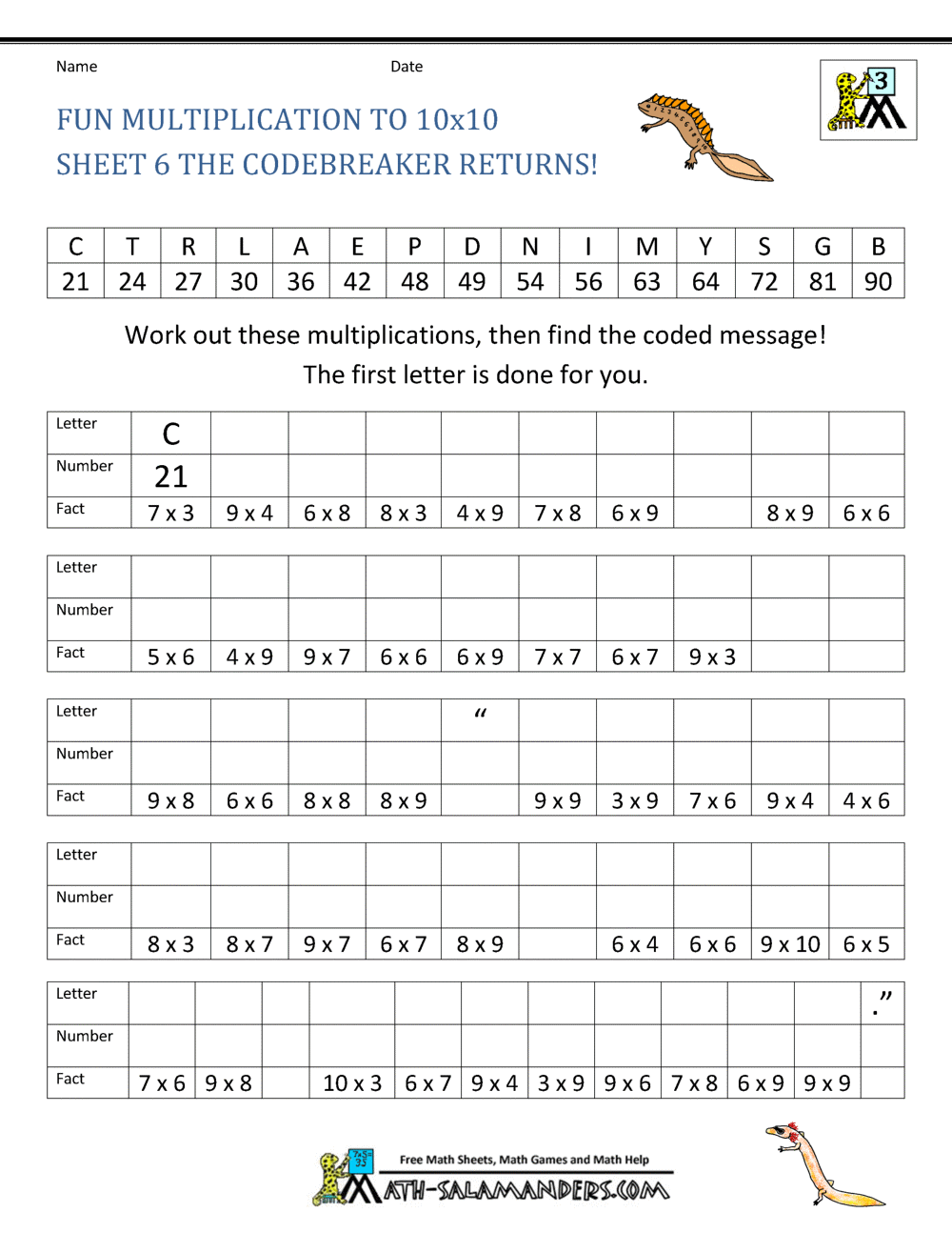 Fun Multiplication Worksheets to 10x10